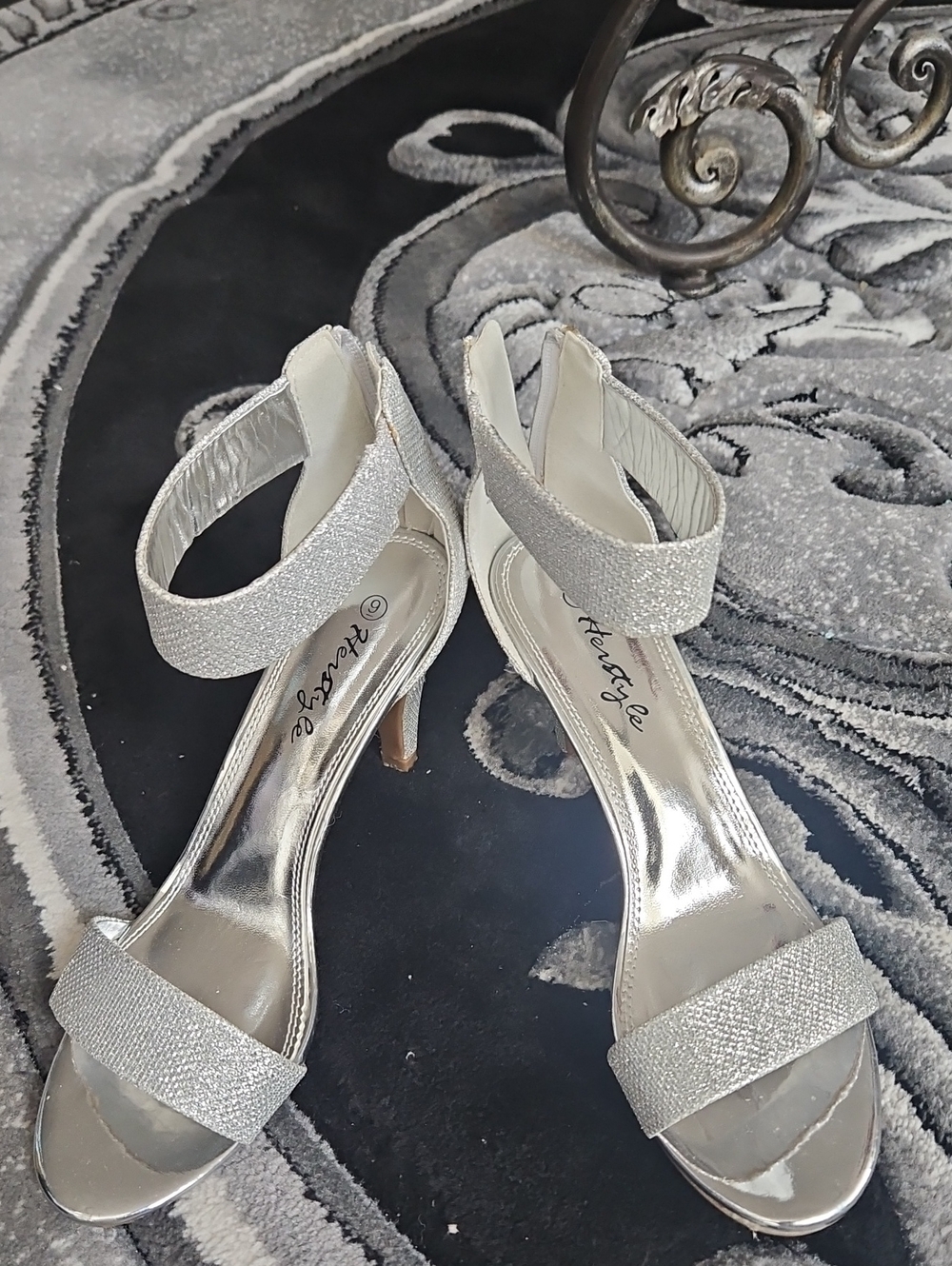 Heritage Silver Glitter Strap Heeled Sandals - Women's